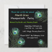 INVITATION MASQUE ROUGE PLUMES DE PAON FÊTE DE MASQUES EN OR (Dos)