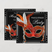 Invitation Masque Rouge Soirée Bal Masqué en Noir et Rouge (Devant / Derrière)