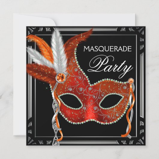 Invitation Masque Rouge Soirée Bal Masqué en Noir et Rouge (Devant)