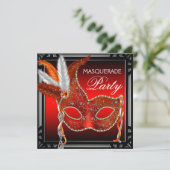 Invitation Masque Rouge Soirée Bal Masqué en Noir et Rouge (Debout devant)