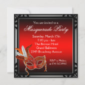 Invitation Masque Rouge Soirée Bal Masqué en Noir et Rouge (Dos)