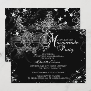 Invitation Masque scintillant étoile nuit masquerade Quinceañ