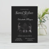 Invitation Masque Simple Argent Noir Douce 16 (Debout devant)