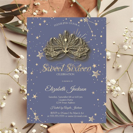 Invitation Masque Stars Pastel Lavander Sweet 16