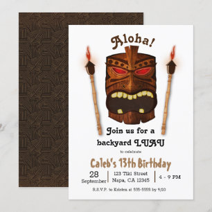 Invitation Masque Tiki Aloha Polynésien en Bois Anniversaire