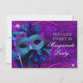 Invitation Masque turquoise en plumes violettes Masquerade Sw (Devant)