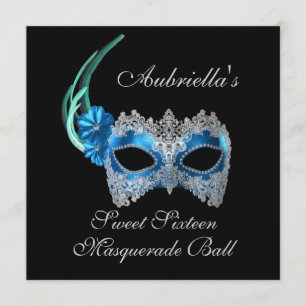 Invitation Masque Turquoise "Sweet sixteen Masquerade Ball" a