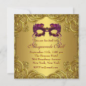 Invitation Masque Violet Or Mascarade Violette Soirée (Dos)