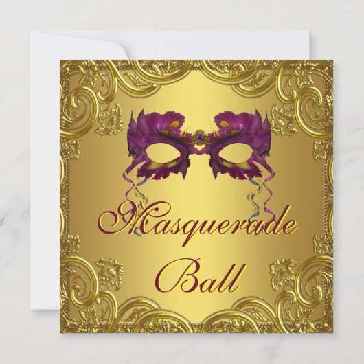 Invitation Masque Violet Or Mascarade Violette Soirée (Devant)