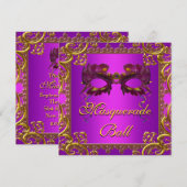 Invitation Masque violet or soirée masquée violette (Devant / Derrière)