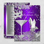 Invitation Masque Violet & Soirée de Bachelorette avec Broder (Devant / Derrière)