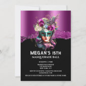 Invitation Masque visage noir violet masque rose glam (Devant)