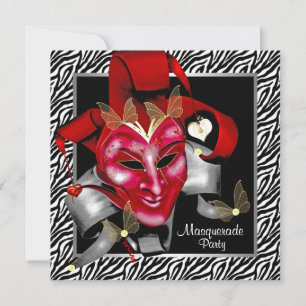 Invitation Masque Zèbre Rouge Fête de Mascarade Rouge