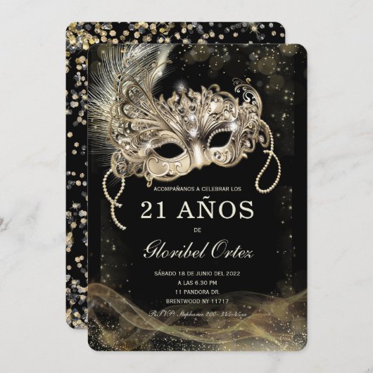 Invitation Masquée de 21 Ans Femme (Devant / Derrière)