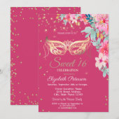 Invitation Masquer, Diamants Fleurs de Printemps Sweet 16 (Devant / Derrière)