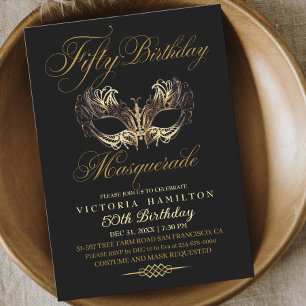 Invitation Masquerade 50e anniversaire Black Gold Mask