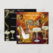 Invitation Masquerade Anniversaire Gold Stiletto Champagne Pa (Devant / Derrière)