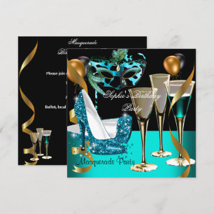 Invitation Masquerade Anniversaire Sarcelle Or Vin Stiletto 2