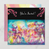 Invitation MASQUERADE BALL, fleurs rouges (Devant / Derrière)