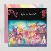 Invitation MASQUERADE BALL, fleurs rouges, papier feutre (Devant / Derrière)