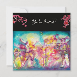 Invitation MASQUERADE BALL, fleurs rouges, papier feutre