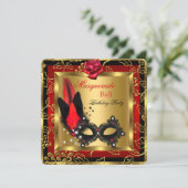 Invitation Masquerade Ball Gold Red Black Mask Rose (Debout devant)