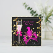 Invitation Masquerade Ball Hot-Pink Black Gold Fête (Debout devant)