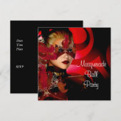 Invitation Masquerade Ball Party Masque Black Red Girl 2 (Devant / Derrière)
