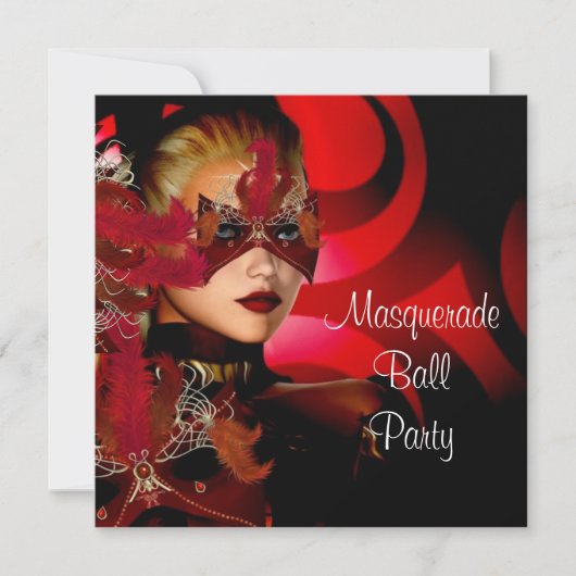 Invitation Masquerade Ball Party Masque Black Red Girl 2 (Devant)