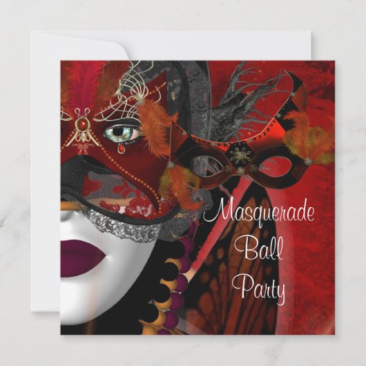 Invitation Masquerade Ball Party Masque Black Red Girl 2 (Devant)