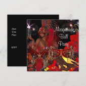 Invitation Masquerade Ball Party Masque Black Red Shogirl (Devant / Derrière)