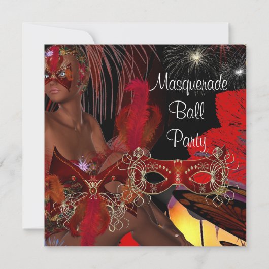 Invitation Masquerade Ball Party Masque Black Red Shogirl 2 (Devant)
