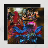 Invitation Masquerade Ball Party Masque Colorful Abstrait 2 (Devant / Derrière)
