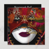 Invitation Masquerade Ball Party Masque Noir Rouge 2 (Devant / Derrière)