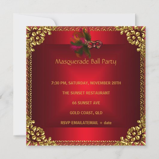 Invitation Masquerade Ball Party Masques Or Deep Red (Dos)