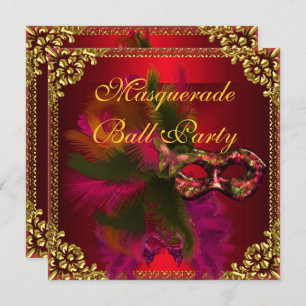 Invitation Masquerade Ball Party Masques Or Deep Red