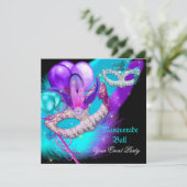Invitation Masquerade Ball Party Masques Purple Turquoise ble (Debout devant)