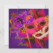 Invitation Masquerade Ball Party rose orange violet masqué (Devant)