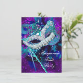 Invitation Masquerade Ball Party Turquoise Bleu Purple Masque (Debout devant)