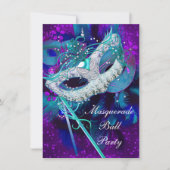 Invitation Masquerade Ball Party Turquoise Bleu Purple Masque (Devant)