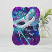 Invitation Masquerade Ball Party Turquoise Bleu Purple Masque (Debout devant)