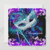 Invitation Masquerade Ball Party Turquoise bleu violet Masque (Devant)