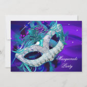Invitation Masquerade Ball Party Turquoise bleu violet Masque (Devant)