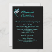Invitation Masquerade Ball Party Turquoise Blue Black Masques (Dos)