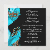 Invitation Masquerade Ball Party Turquoise Blue Masques (Dos)