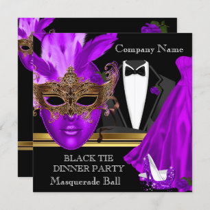 Invitation Masquerade Ball violet Black Cravate Party