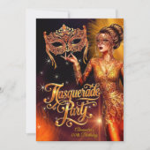 Invitation Masquerade Birthday Gold Orange Stunning Dress (Devant)