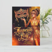 Invitation Masquerade Birthday Gold Orange Stunning Dress (Debout devant)
