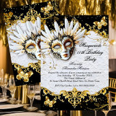 Invitation Masquerade birthday Party Gold Black White Mask
