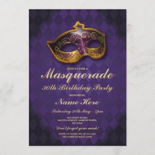 Invitation Masquerade Birthday Party Gold Purple Mask Invitat